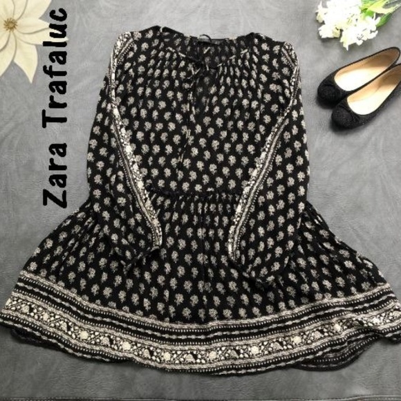 Zara Dresses & Skirts - Zara Trafaluc Black White Drop Waist Boho Dress